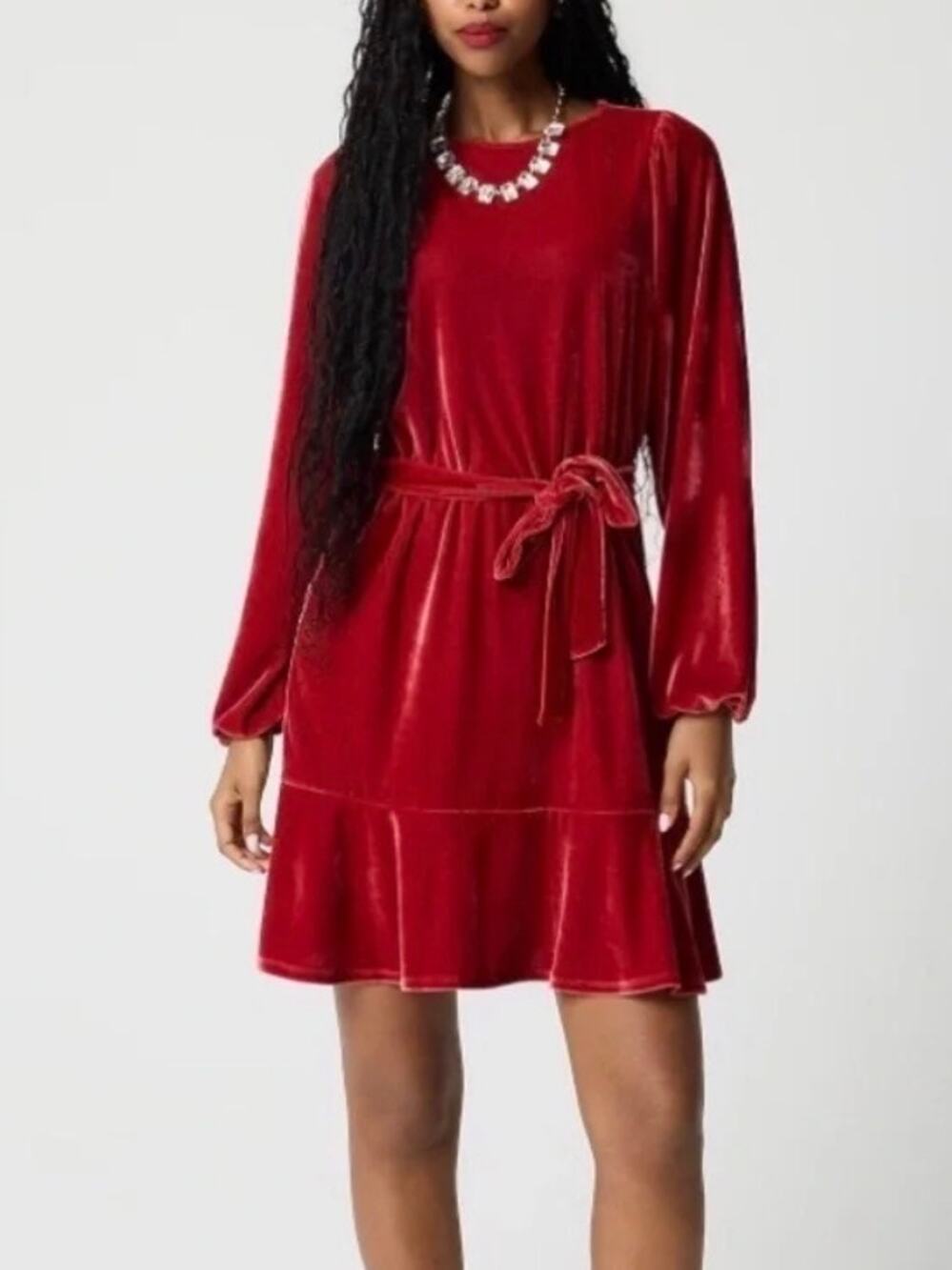 J.Crew Velvet Tie-Waist Mini Dress XL Berry Sangria Red Holiday Party Ruffle